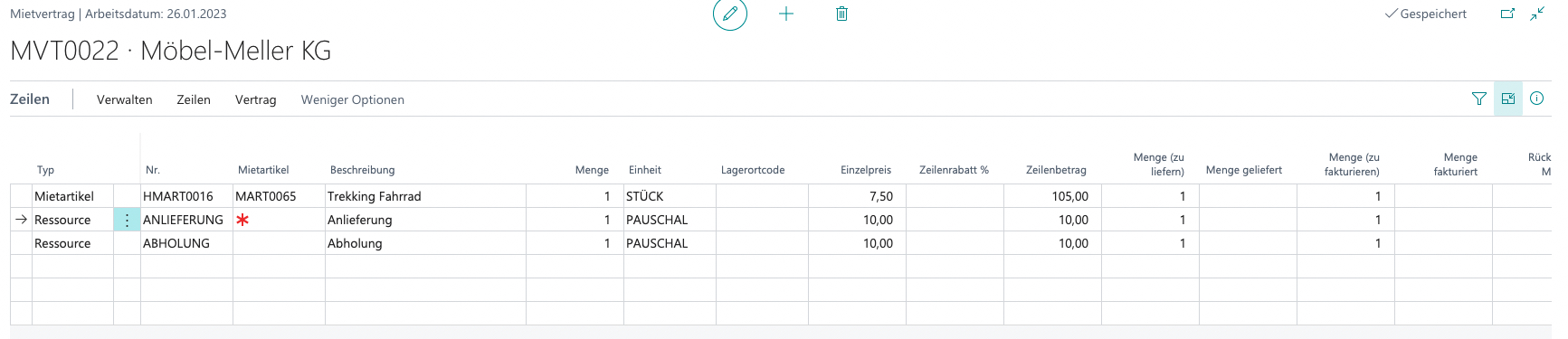 Mietvertrag mit Fracht