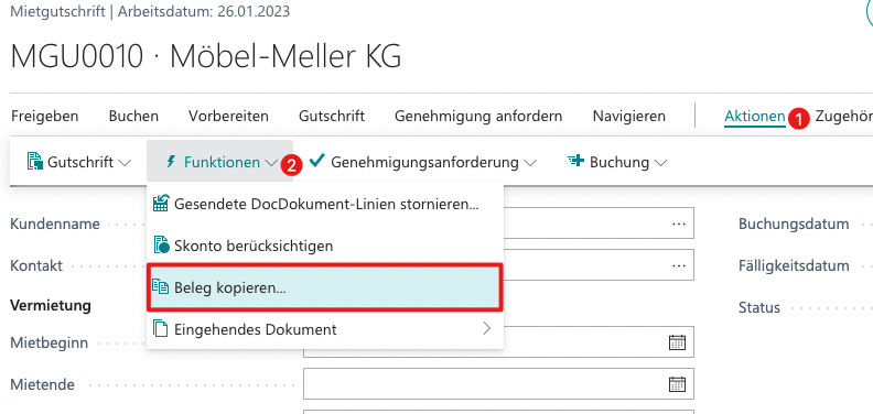 Mietbelege einsehen