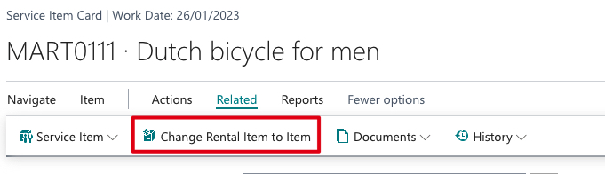 Convert rental item to item